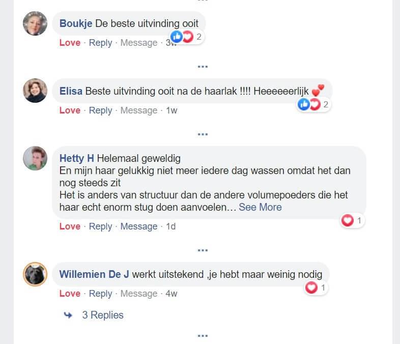 Facebook Haarpoeder Testimonials